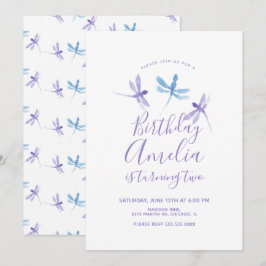 Libélula Aquarela Roxo Azul Festa de Aniversário