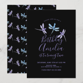 Libélula Aquarela Roxo Preto Festa de Aniversário