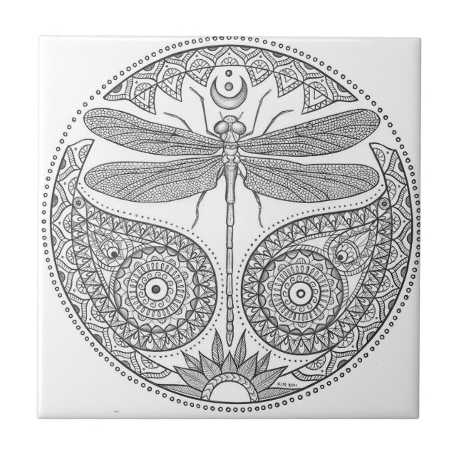 libélula azulejos preto e branco (Frente)