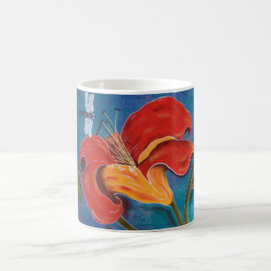 Libélula com a caneca de café do lírio