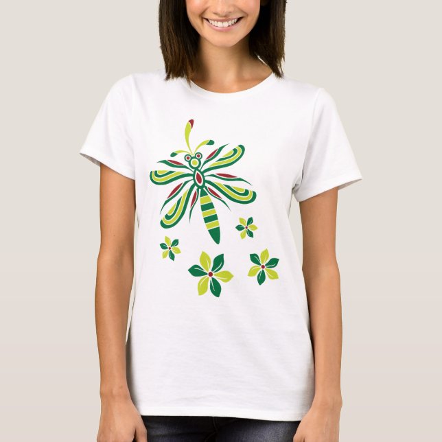 Libélula com t-shirt V2 das flores (Frente)