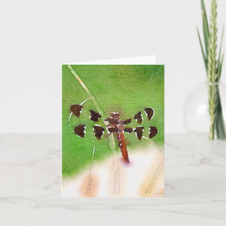 Libélula que descansa no cartão de nota da grama