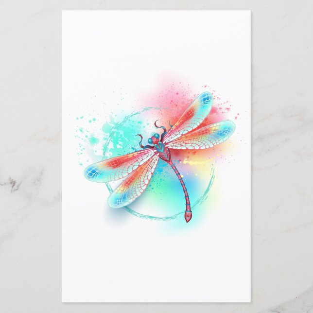 libélula vermelha sobre fundo de aquarela (Frente)