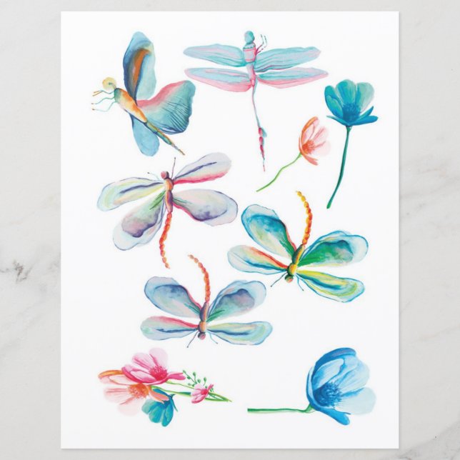 Libélulas em aquarela para recortar e colar (Frente)