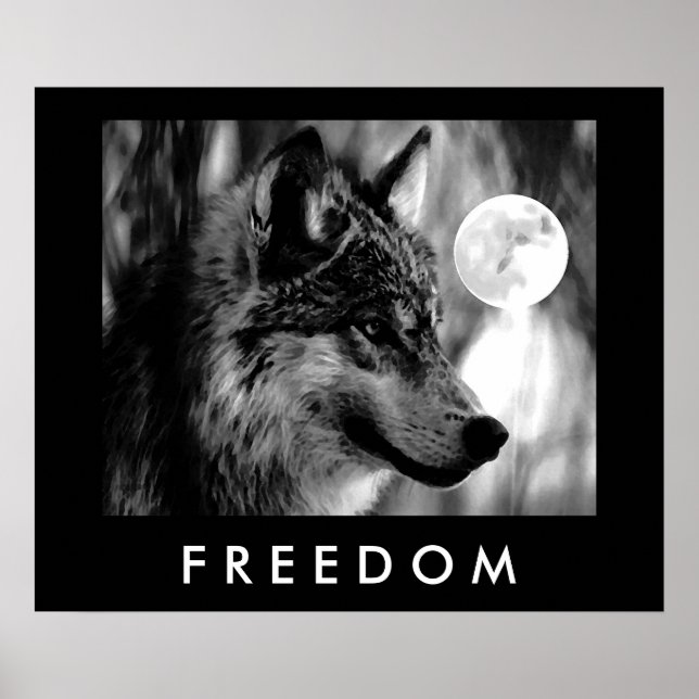 Liberdade Cinza Motivada Wolf & Moon Impressão (Frente)