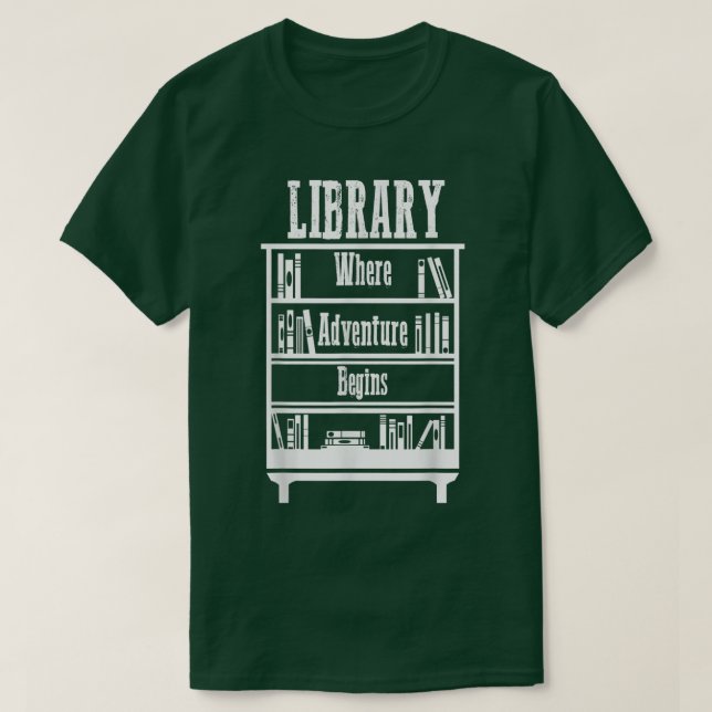 Library Books Where Adventure Begins T-Shirt (Frente do Design)