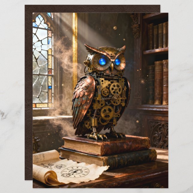 Library Owl Scrapbook Paper (Frente/Verso)