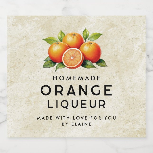 Licor de laranja com laranjas e folhas (Rótulo Único)