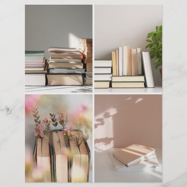 Light Academia Cozy Book Collage Scrapbook Paper (Frente)