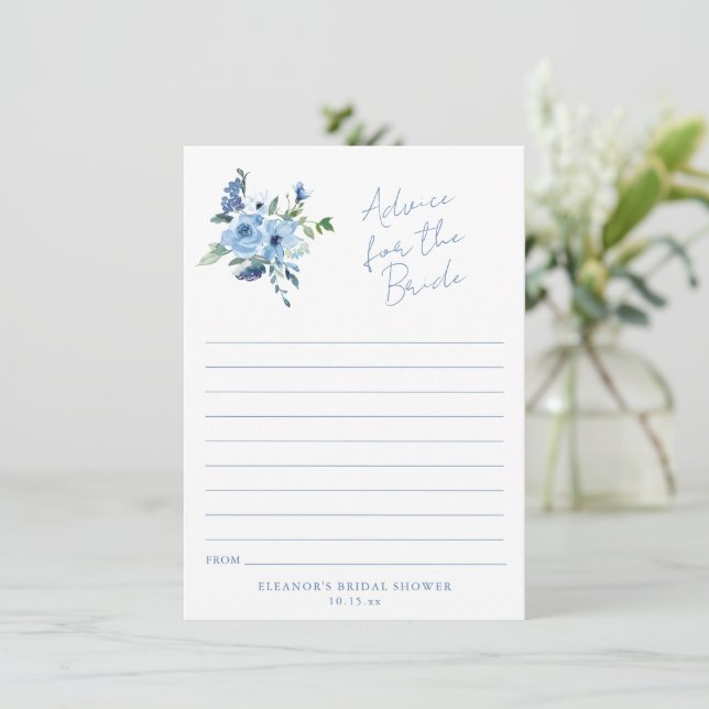 Light Blue Floral Advice for the Bride Card (Em pé/Frente)