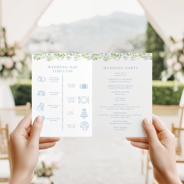 Light Blue Floral Chic Wedding Foldable Program (Criador carregado)