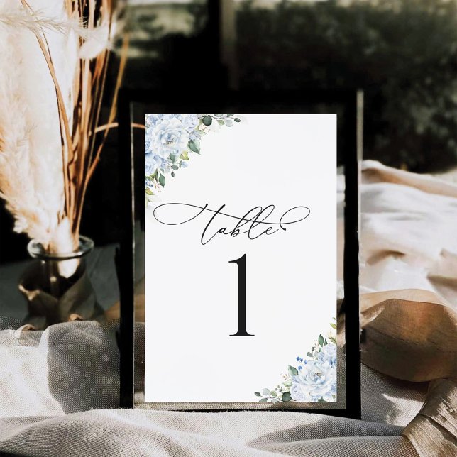 Light Blue Floral Wedding Table Number Card (Criador carregado)