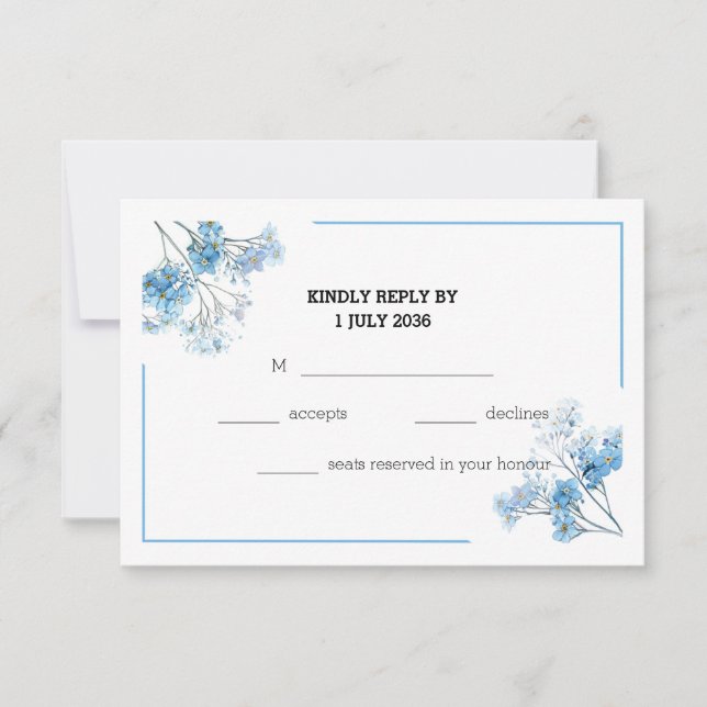 Light Blue Garden Watercolor Floral Wedding RSVP (Frente)