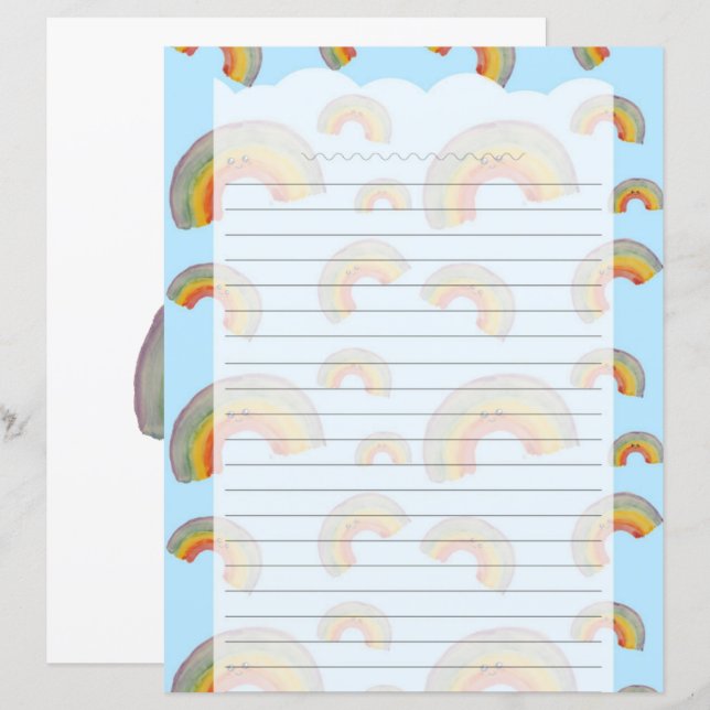 Light Blue Kawaii Rainbow Stationery Paper (Frente/Verso)