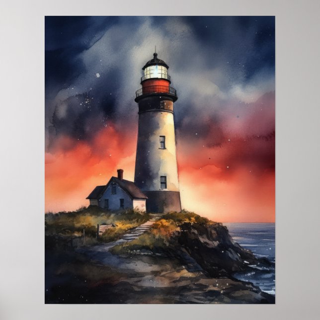 Lighthouse Coastal Art Impressão (Frente)