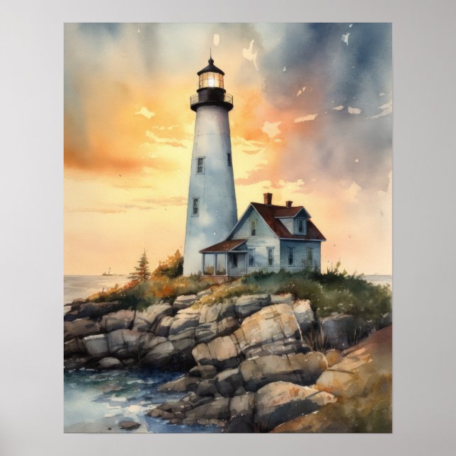 Lighthouse Coastal Art Impressão (Frente)