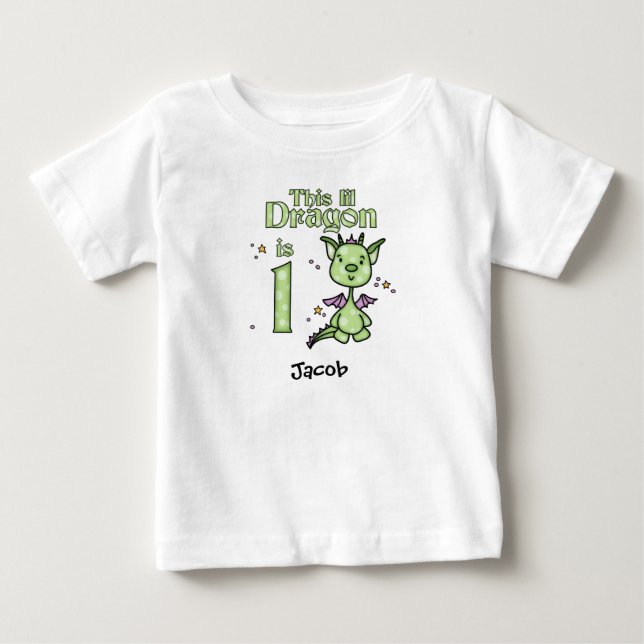 Lil Dragon primeiro aniversario Baby T-Shirt (Frente)