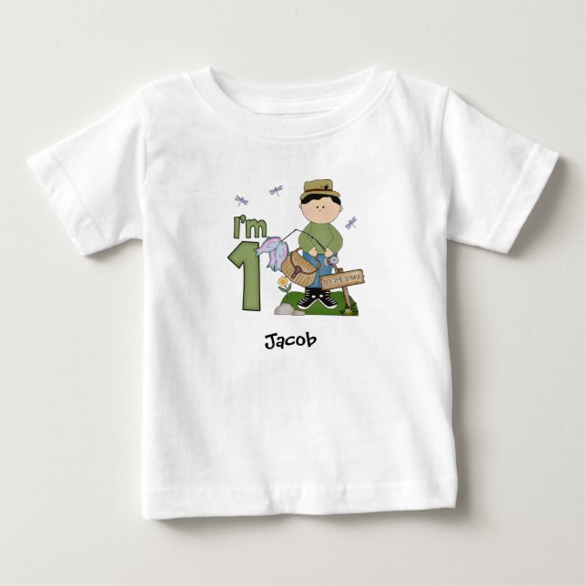 Lil Fishingman primeiro aniversario Baby T-Shirt (Frente)