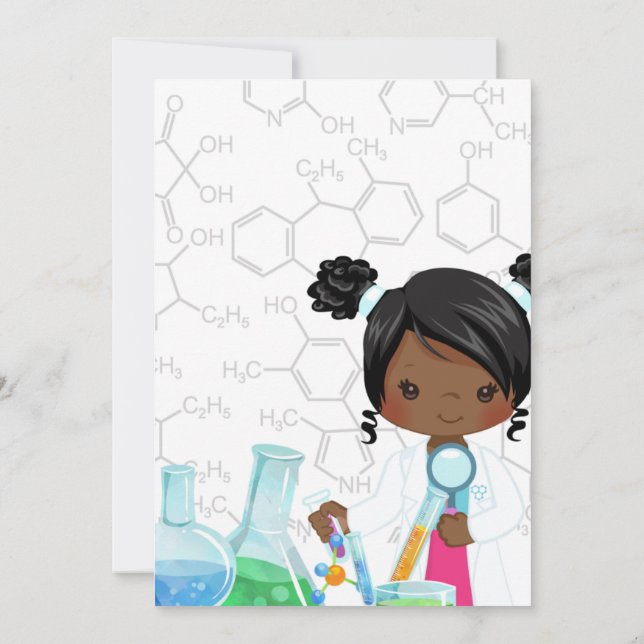 Lil Miss Scientist Birthday Invitation Card (Verso)