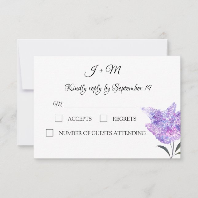 Lilac Flowers Watercolor Elegant Wedding RSVP (Frente)