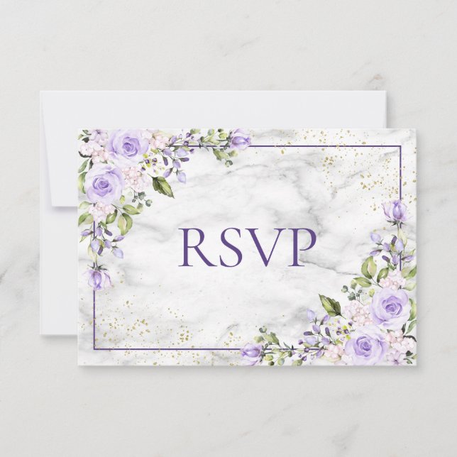 Lilac Lavanda Dourada Marble Floral Weding RSVP (Frente)