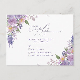 Lilac Lavanda Moderno Floral Sem Menu RSVP