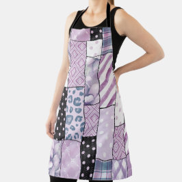 Lilac Patchwork Boho Kitchen Apron