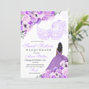Lilac Purple Floral Mascarada Sweet 16 Convite