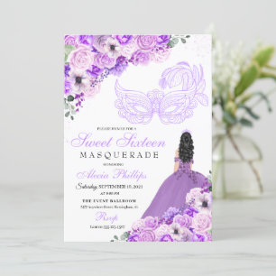 Lilac Purple Floral Mascarada Sweet 16 Convite
