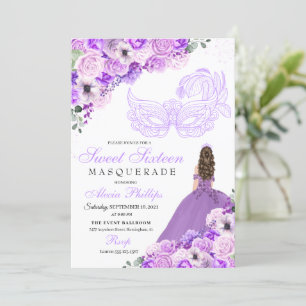 Lilac Purple Floral Mascarada Sweet 16 Convite