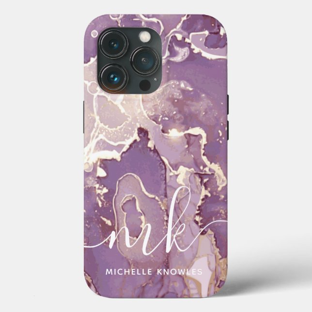 Lilac Roxo Marble com Monograma e Nome (Verso)