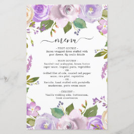 Lilac Watercolor Floral Elegant WedMenu