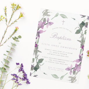 Lilac Wildflower & Cross Baptism Convite
