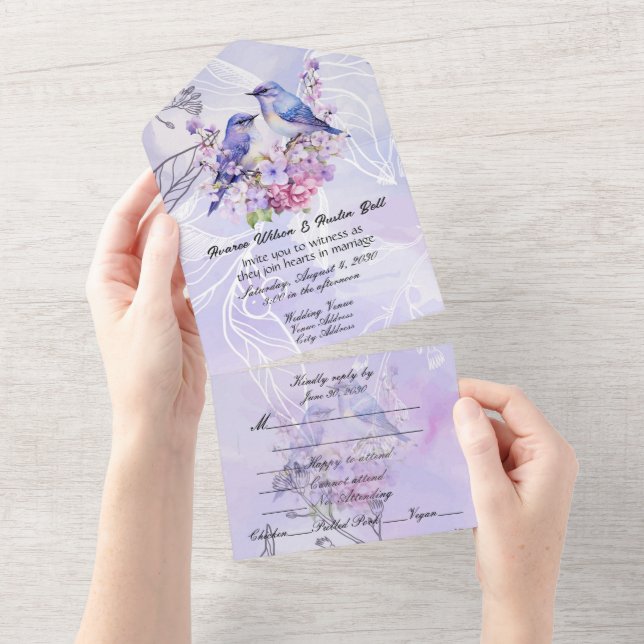 Lilacs e Bluebird Todos em Um Convite (Aba destacável)
