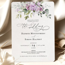 Lilacs Greenery Script Casamento Convite Roxo