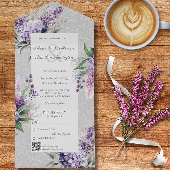 Lilacs & Heather em Cinzas com código QR (Criador carregado)