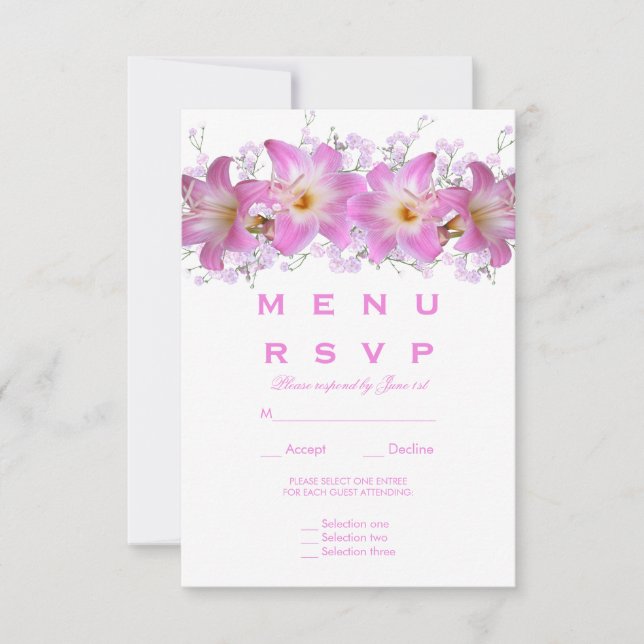 Lilases Beladona Românticas Menu de Casamento RSVP (Frente)
