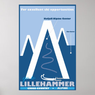 Lillehammer, Noruega, poster de viagens do esqui