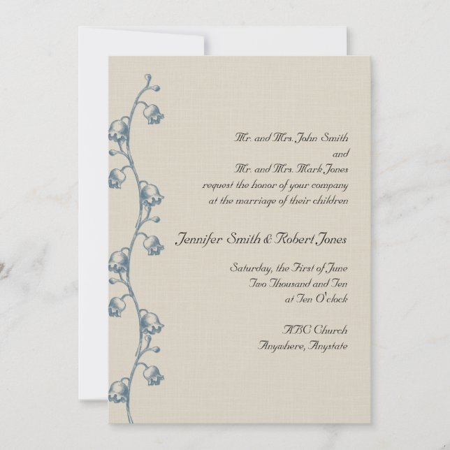 Lily do Vale no Convite para Casamento Ecru (Frente)