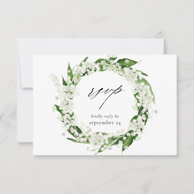Lily do vale White Floral w Meal RSVP Card (Frente)