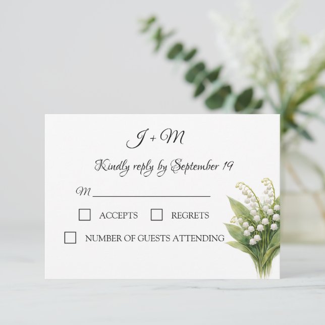 Lily of the Valley  White Floral Modern RSVP (Em pé/Frente)