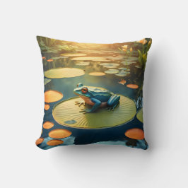 Lily Pad King – Rã Arte de Vida Selvagem Almofada 