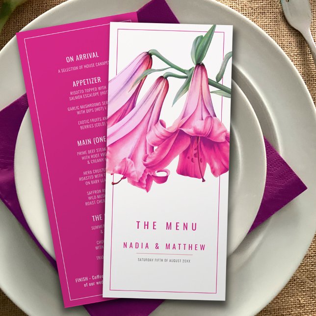 Lily pink watercolor wedding menu (Criador carregado)