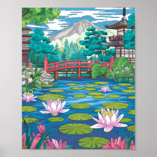 Lily Pond Poster - Natureza De Vetor Plana Minimal