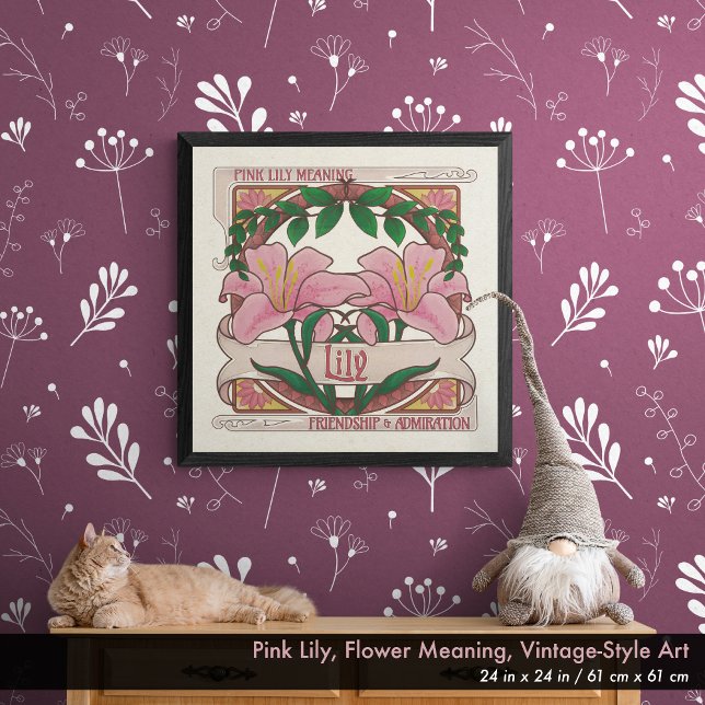 Lily Rosa - Flor Significa Poster do Estilo de Vin (Pink Lily - Flower Meaning Vintage-Style Poster: 24 in. x 24 in. / 61 cm x 61 cm)