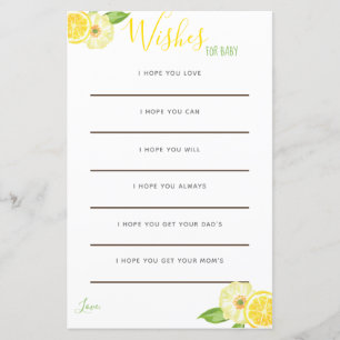 Limão Amarelo Citrus Floral Baby Wish Cards
