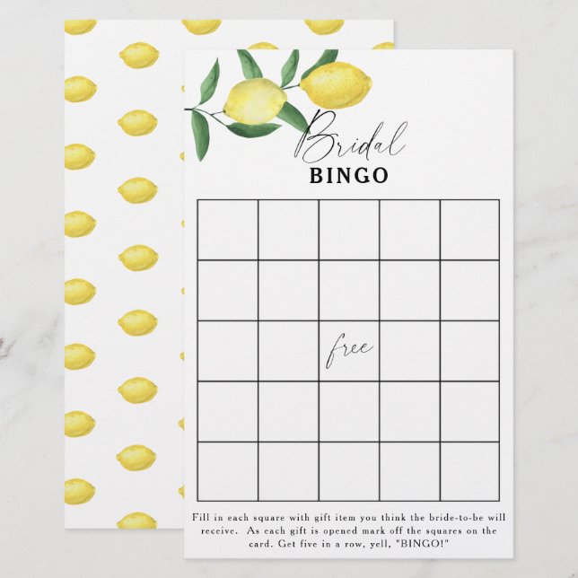 Limão Citrus - jogo de bingo Chá de panela (Frente/Verso)