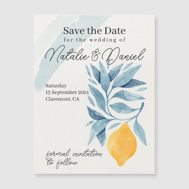 Limão com ilustração botânica das folhas azuis (Frente)