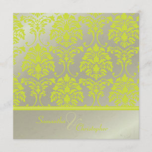 Limão damask no falso convite para prata/casament