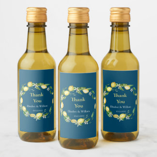 Limão de Aquarela Oceano Floral Azul Mini Vinho